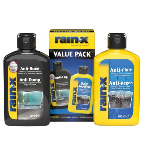 Protection de pare-brise et habitacle avec Rain-X - Anti-pluie et anti-buée - 2 x 200 ML - Convient pour tout véhicule -