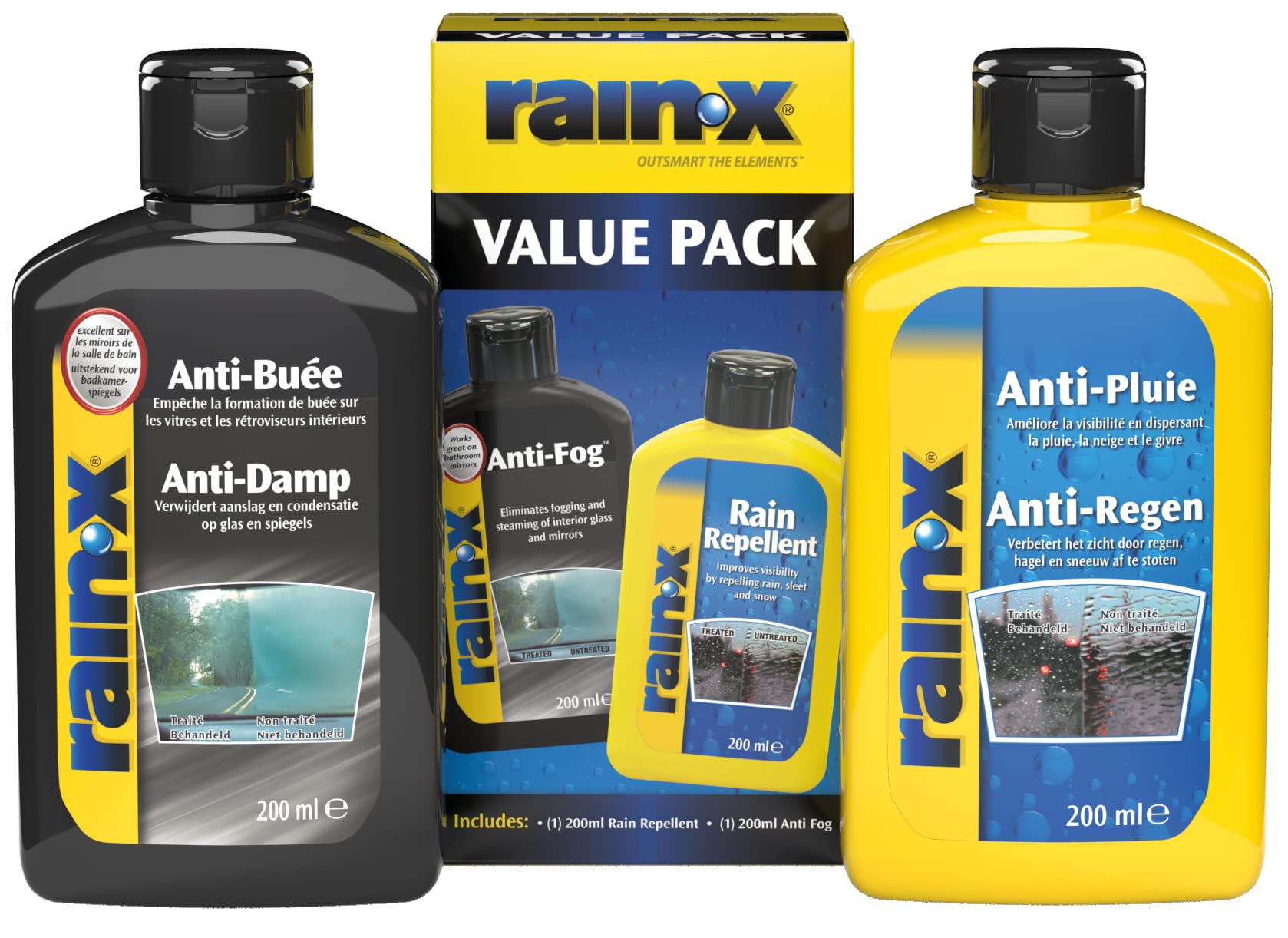 Protection de pare-brise et habitacle avec Rain-X - Anti-pluie et anti-buée - 2 x 200 ML - Convient pour tout véhicule -