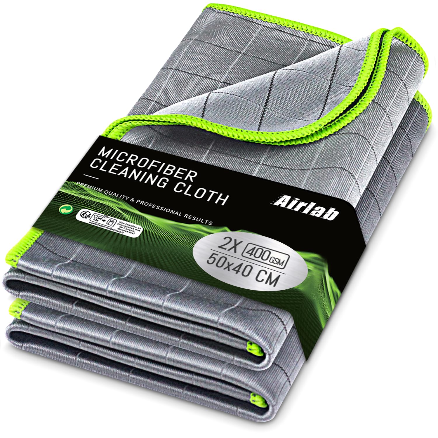 Chiffon Magique Microfibre Carbone Airlab 2X Lingette Nettoyage Voiture Absorbant Réutilisable